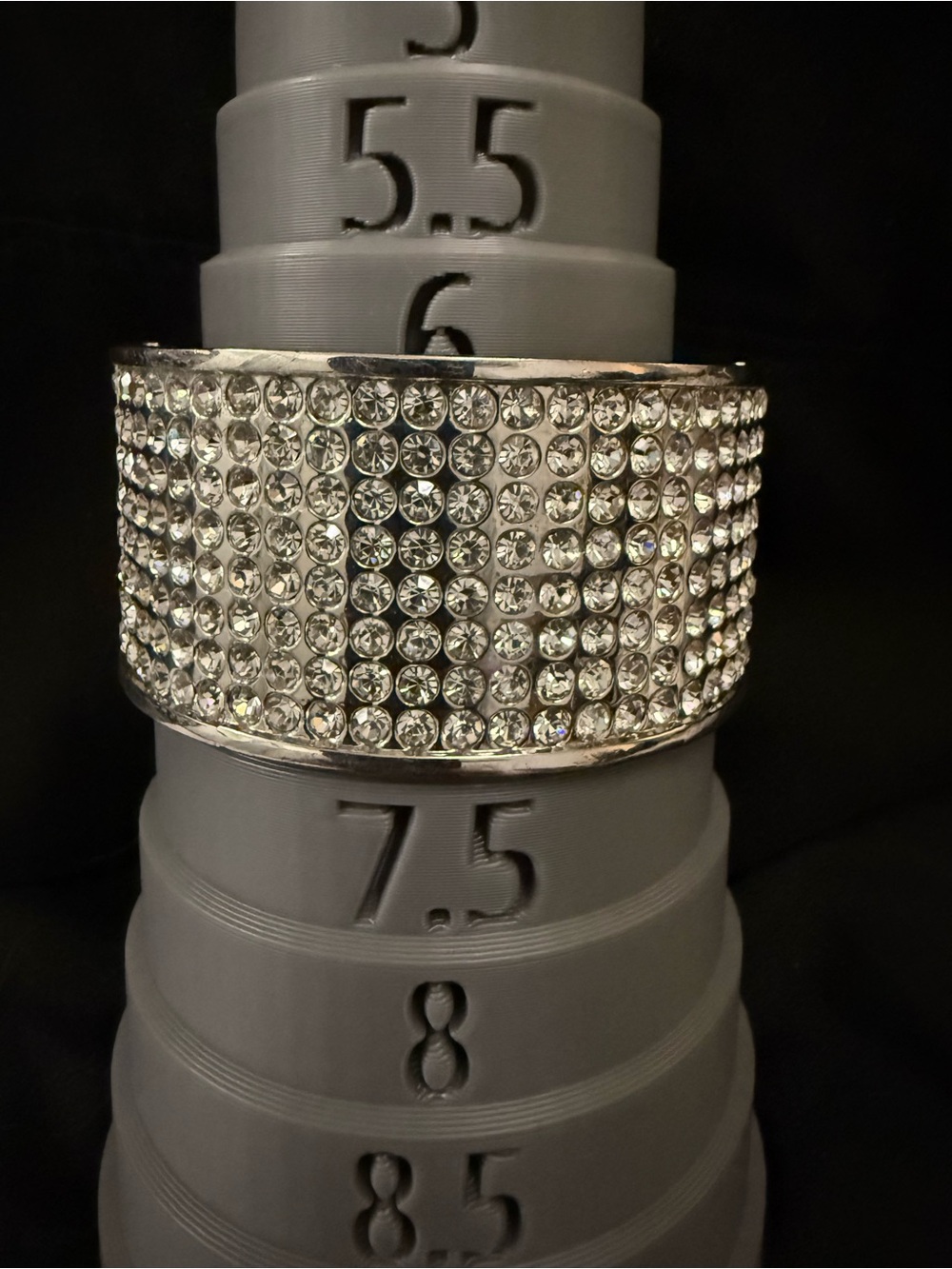 Wide Rhinestone Cuff Bracelet - Clear Crystal Silver